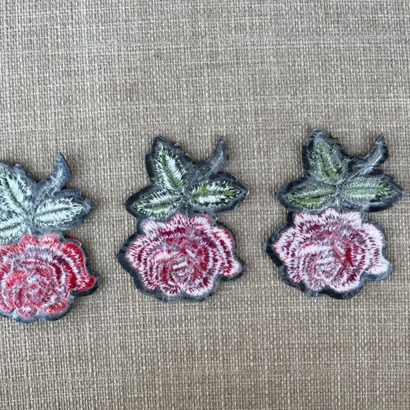 Flower Patches Iron On Red Roses Floral Embroidery Patches for Clothes lot of 3 - Picture 6 of 11